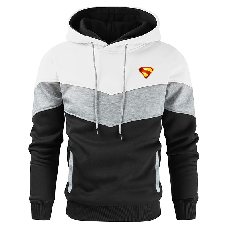 Men's Superman 2025 Gesean Novelty Color Block Pullover Fleece Hoodie Long Sleeve Casual Sweatshirt with Pocket