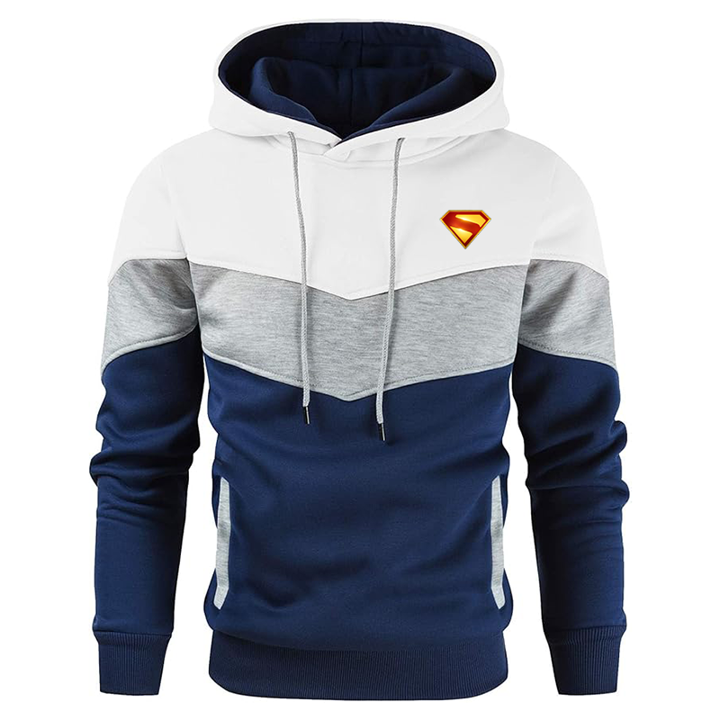 Men's Superman 2025 Gesean Novelty Color Block Pullover Fleece Hoodie Long Sleeve Casual Sweatshirt with Pocket