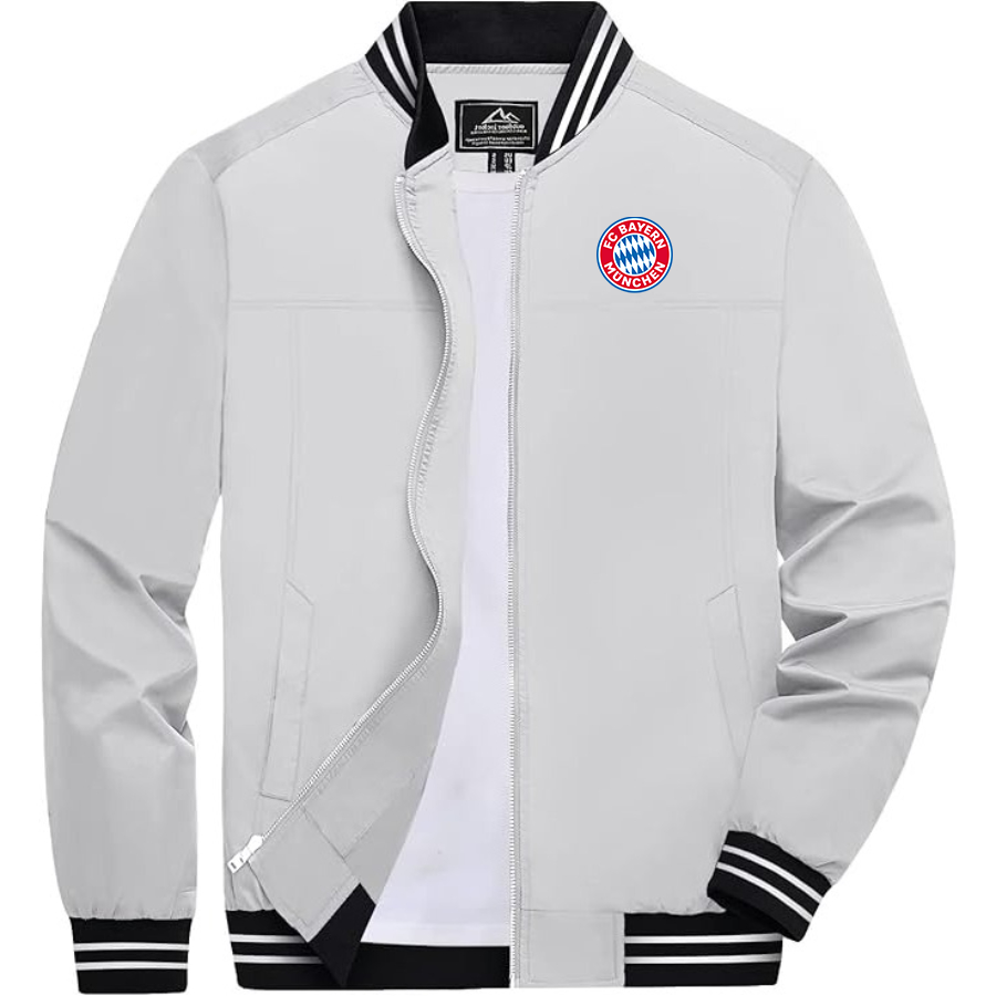 Men's FC Bayern Munich Lightweight Zip-Up Bomber Jacket with Ribbed Collar and Cuffs Versatile Casual Outerwear