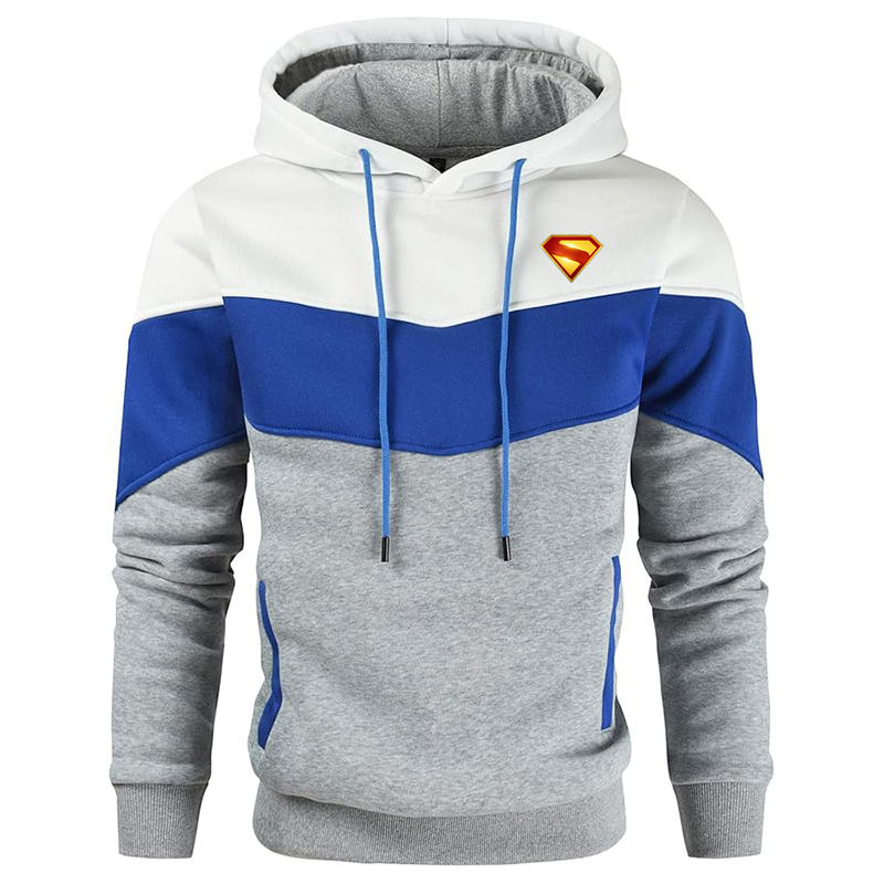 Men's Superman 2025 Gesean Novelty Color Block Pullover Fleece Hoodie Long Sleeve Casual Sweatshirt with Pocket