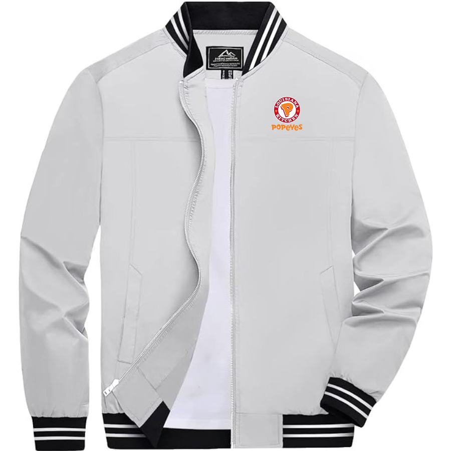 Men's Popeyes Louisiana Kitchen Lightweight Zip-Up Bomber Jacket with Ribbed Collar and Cuffs Versatile Casual Outerwear