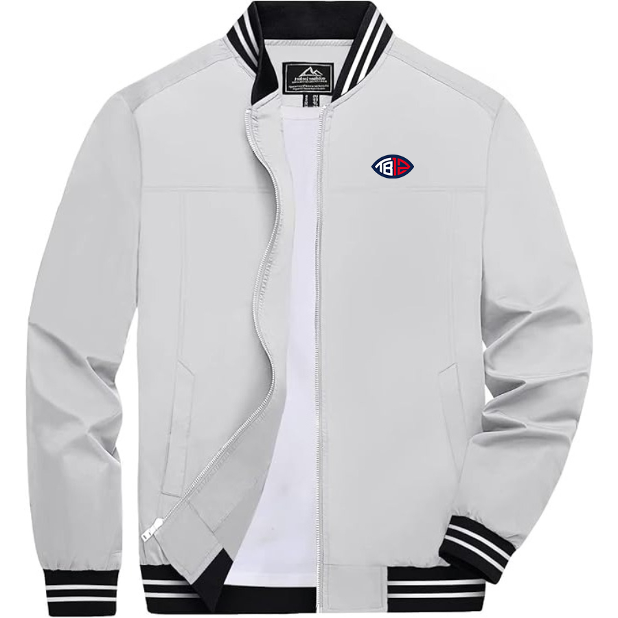 Men's Tom Brady 12 Lightweight Zip-Up Bomber Jacket with Ribbed Collar and Cuffs Versatile Casual Outerwear