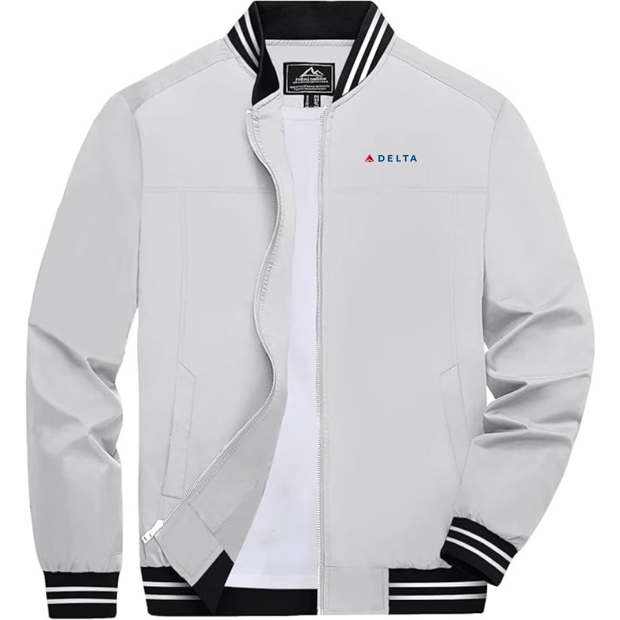 Men's Delta Airlines Lightweight Zip-Up Bomber Jacket with Ribbed Collar and Cuffs Versatile Casual Outerwear
