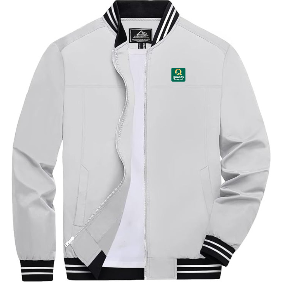 Men's Quality Inn & Suites Lightweight Zip-Up Bomber Jacket with Ribbed Collar and Cuffs Versatile Casual Outerwear