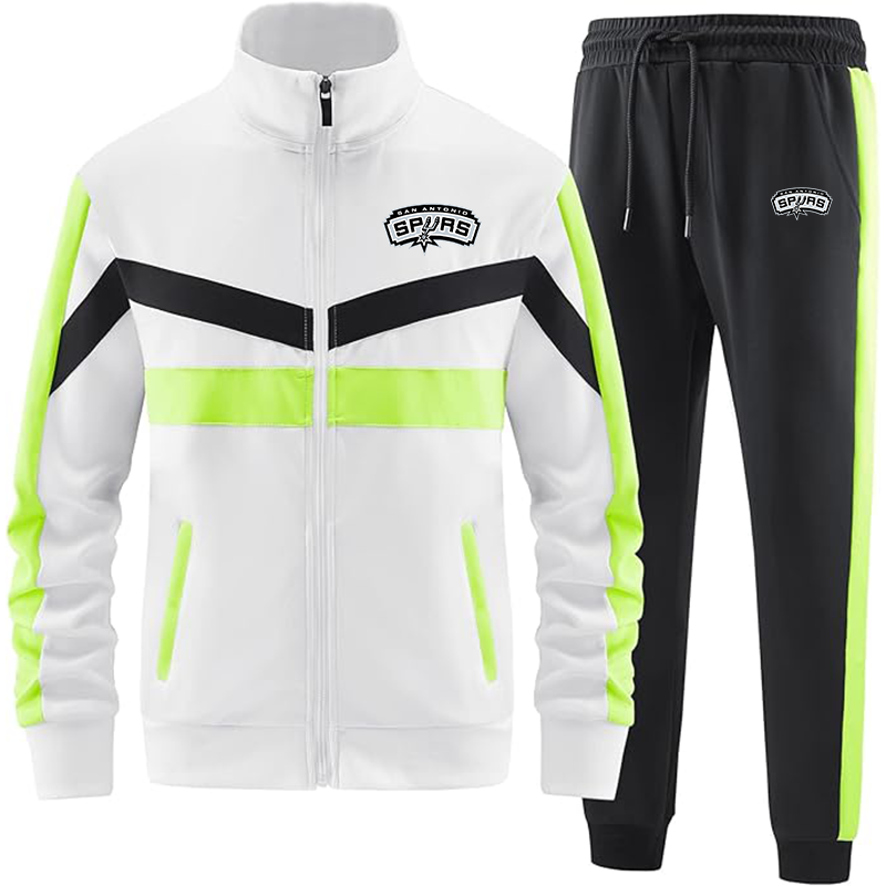 Men's San Antonio Spurs Casual 2 Piece Tracksuit Sets Long Sleeve Full Zip Jacket and Sweatpants Sport Outfits Sweatsuits