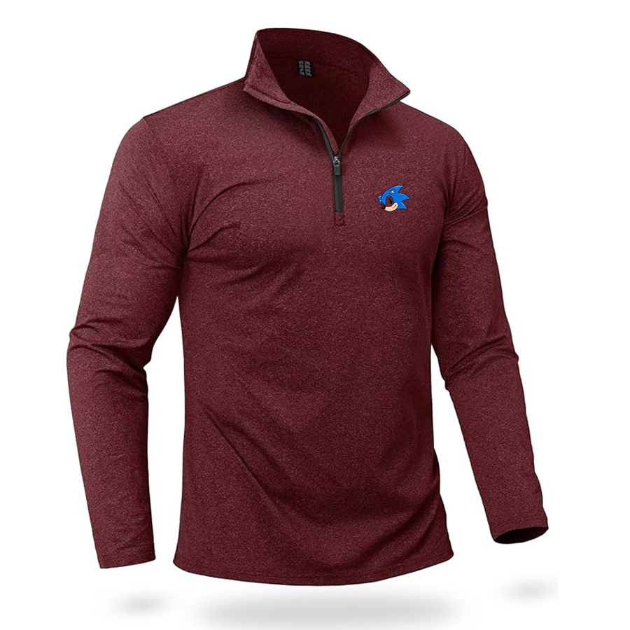 Men's Sonic the Hedgehog Quarter Zip Pullover Premium Fleece Lined Heather Long Sleeve Golf Shirts Midweight 1/4 Half Zip Sweatshirts