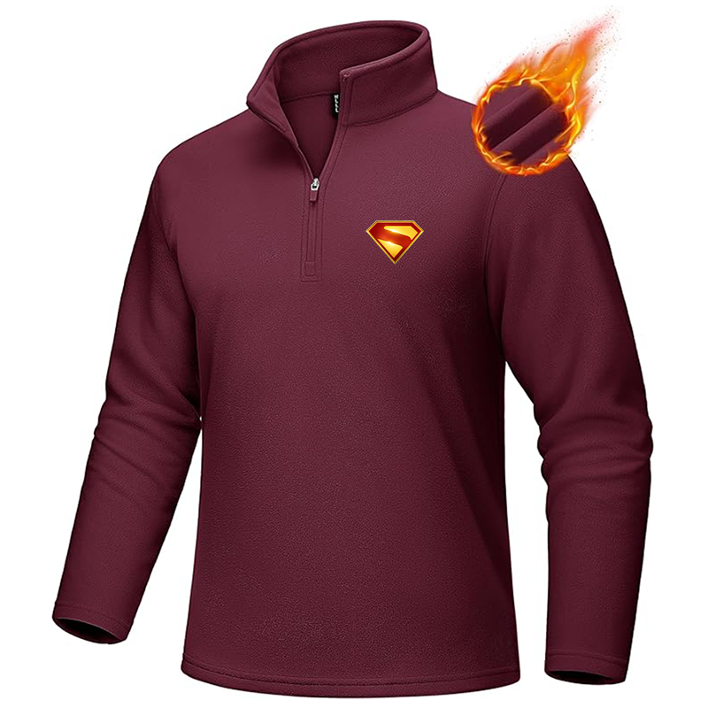 Men's Superman 2025 MAGCOMSEN Quarter-Zip Pullover Polar Fleece Sweatshirt Stand Collar Long Sleeve Shirt for Men Thermal Winter Fall