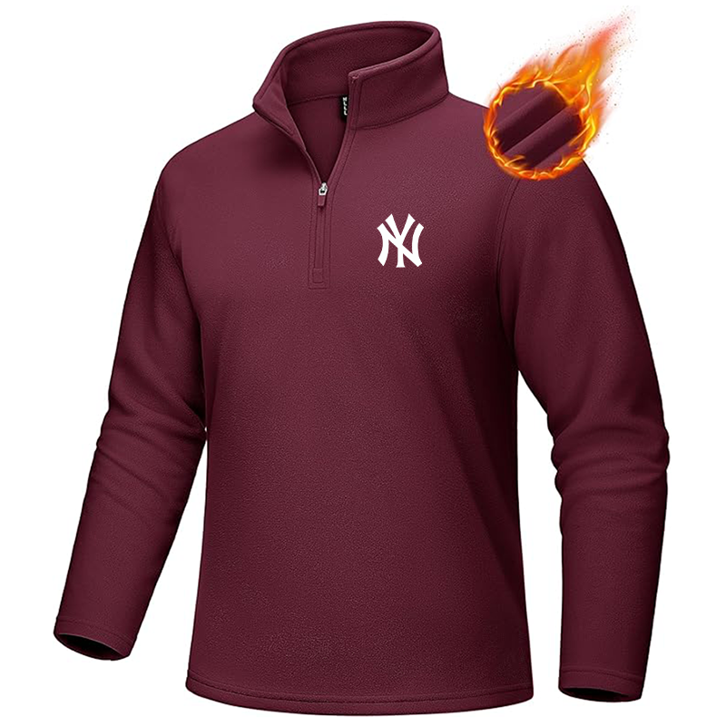 Men's New York NY Yankees MAGCOMSEN Quarter-Zip Pullover Polar Fleece Sweatshirt Stand Collar Long Sleeve Shirt for Men Thermal Winter Fall