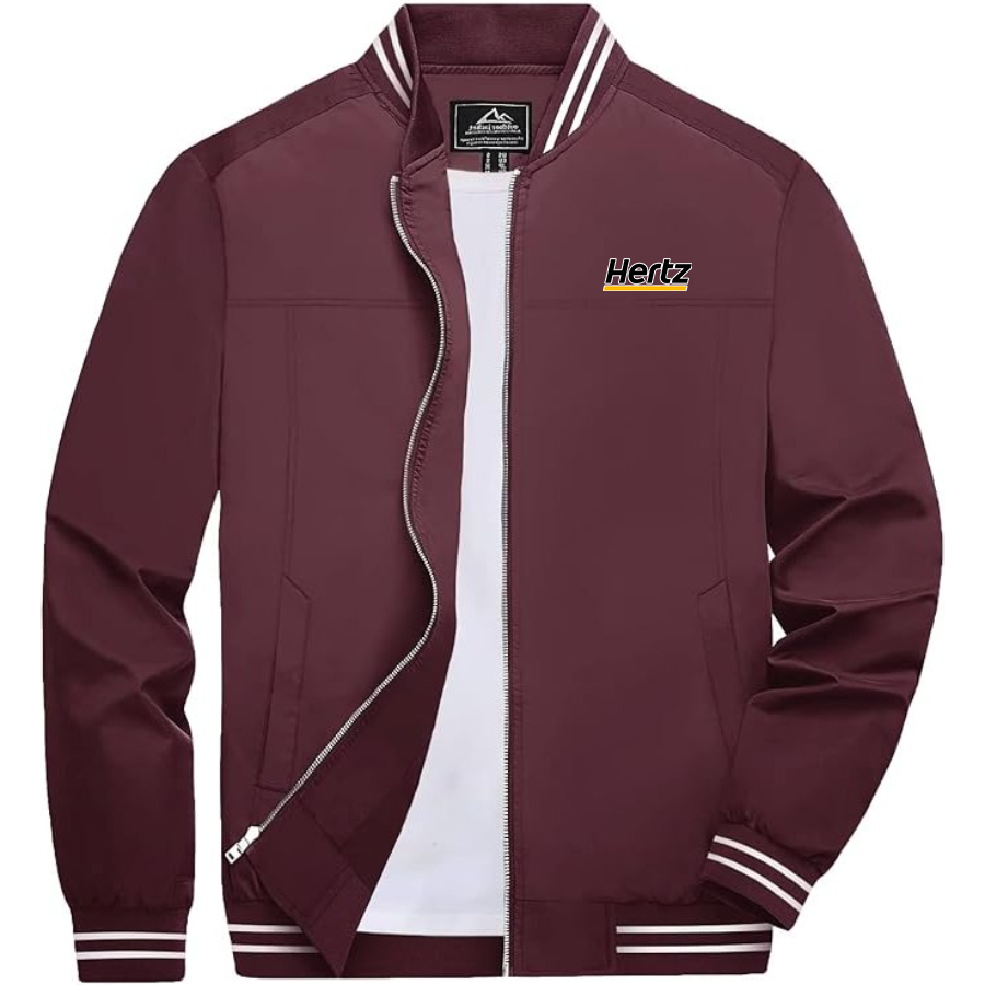Men's Hertz Lightweight Zip-Up Bomber Jacket with Ribbed Collar and Cuffs Versatile Casual Outerwear