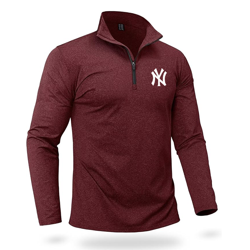 Men's New York NY Yankees Quarter Zip Pullover Premium Fleece Lined Heather Long Sleeve Golf Shirts Midweight 1/4 Half Zip Sweatshirts