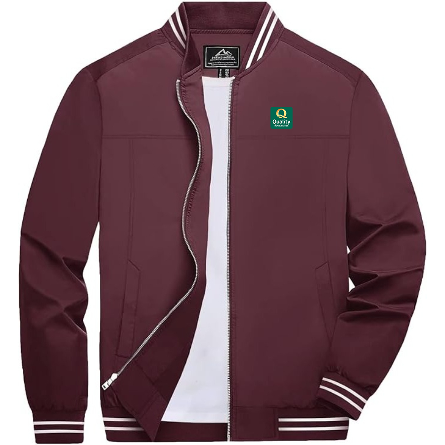 Men's Quality Inn & Suites Lightweight Zip-Up Bomber Jacket with Ribbed Collar and Cuffs Versatile Casual Outerwear