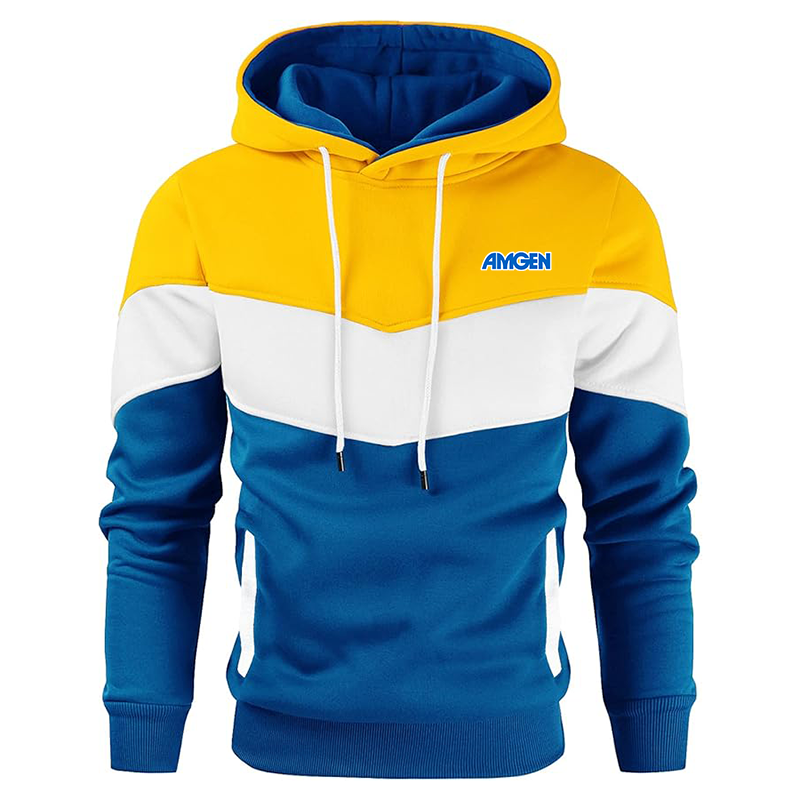 Men's Amgen Gesean Novelty Color Block Pullover Fleece Hoodie Long Sleeve Casual Sweatshirt with Pocket