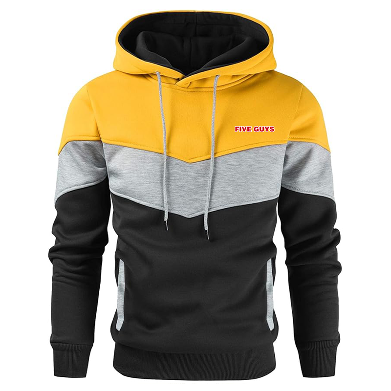 Men's Five Guys Gesean Novelty Color Block Pullover Fleece Hoodie Long Sleeve Casual Sweatshirt with Pocket