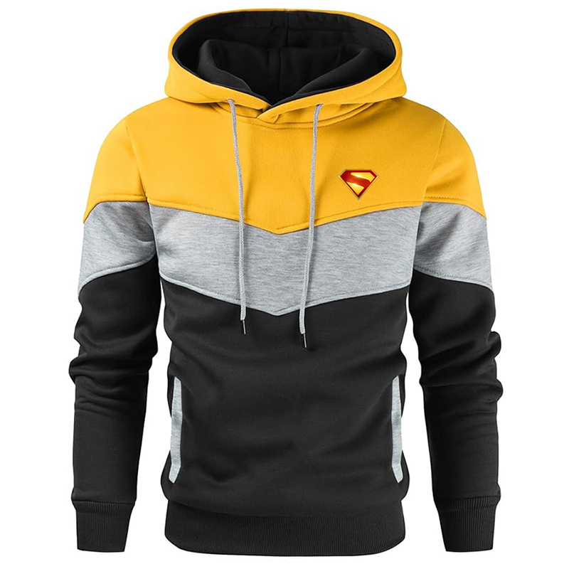 Men's Superman 2025 Gesean Novelty Color Block Pullover Fleece Hoodie Long Sleeve Casual Sweatshirt with Pocket
