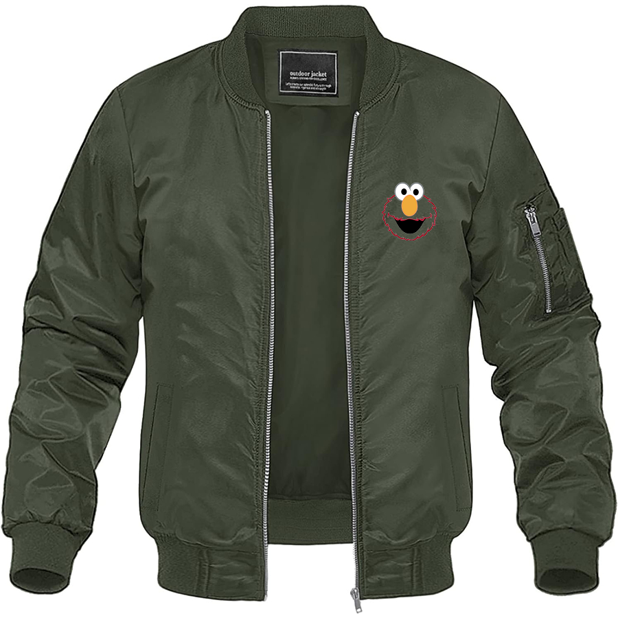 Men's Sesame Street Elmo Face Lightweight Bomber Jacket Windbreaker Softshell Varsity Jacket Coat