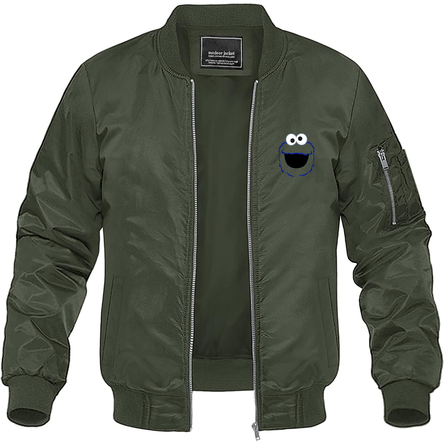 Men's Sesame Street Cookie Monster face Lightweight Bomber Jacket Windbreaker Softshell Varsity Jacket Coat