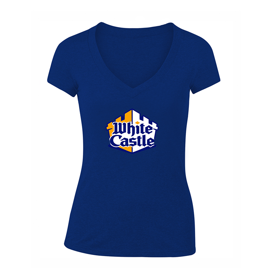 Women's White Castle V Neck T-Shirt