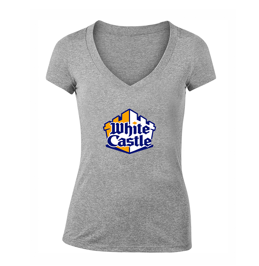 Women's White Castle V Neck T-Shirt