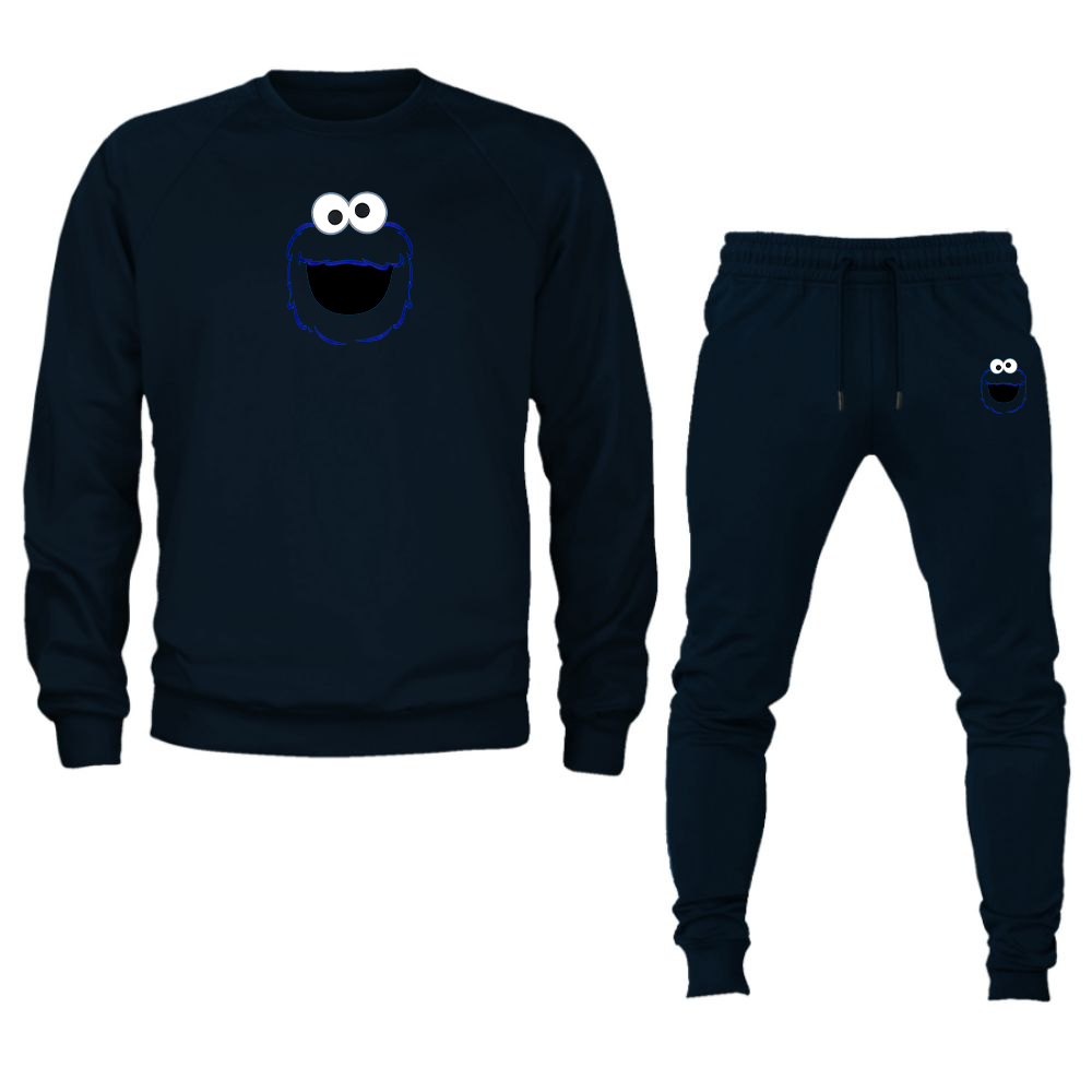 Unisex Sesame Street Cookie Monster face Crewneck Sweatshirt Joggers Suit
