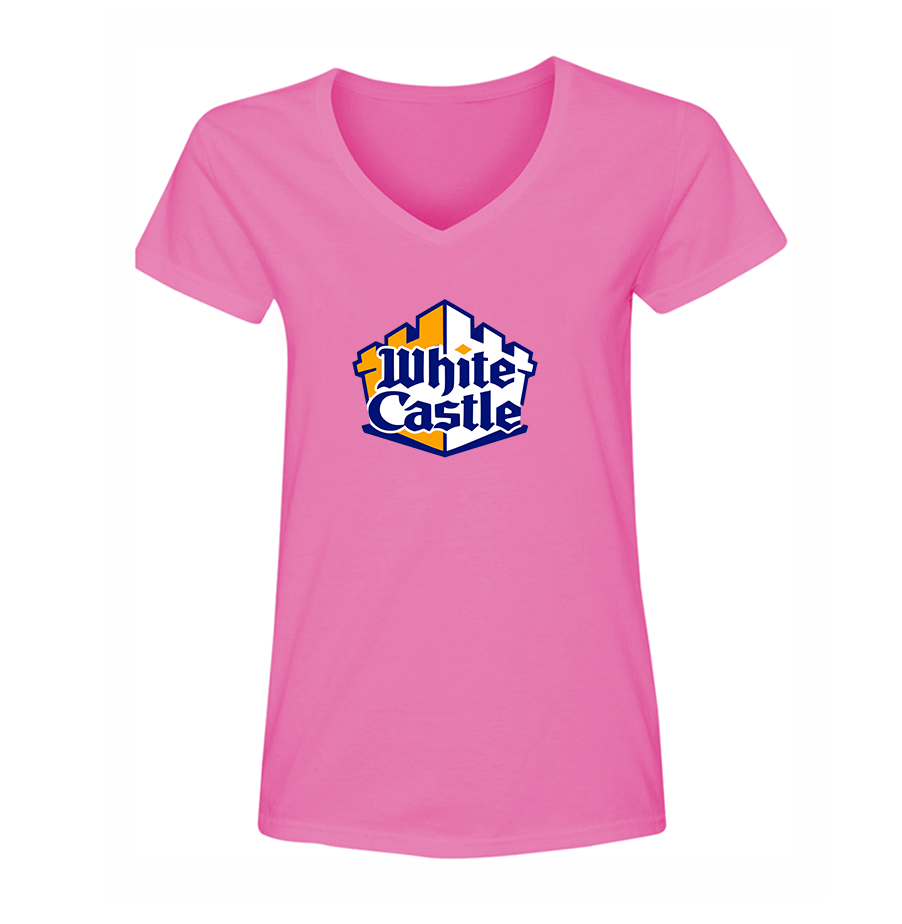 Women's White Castle V Neck T-Shirt