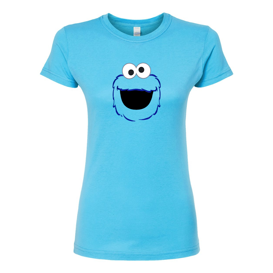Women's Sesame Street Cookie Monster face Round Neck T-Shirt