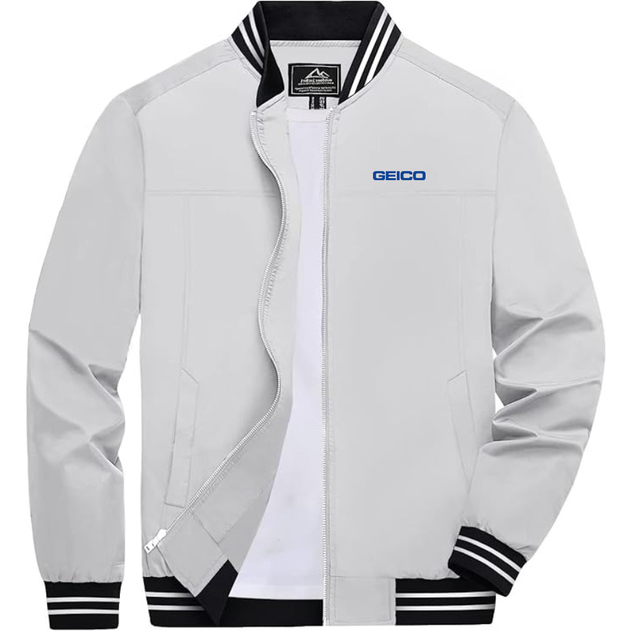 Men's Geico Lightweight Zip-Up Bomber Jacket with Ribbed Collar and Cuffs Versatile Casual Outerwear