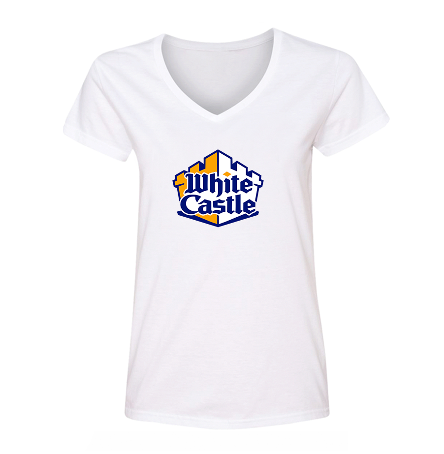 Women's White Castle V Neck T-Shirt