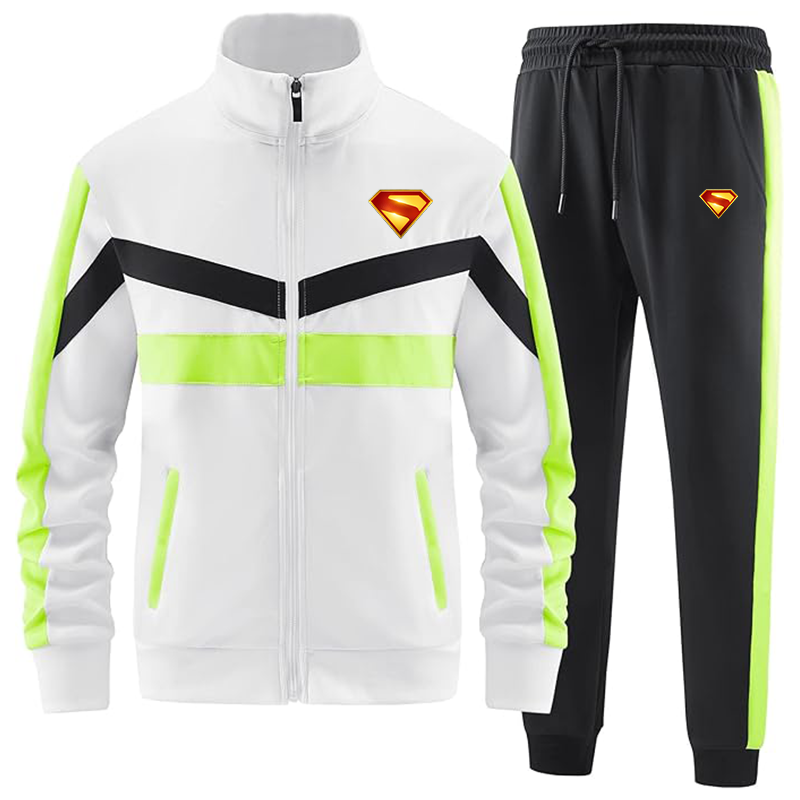 Men's Superman 2025 Casual 2 Piece Tracksuit Sets Long Sleeve Full Zip Jacket and Sweatpants Sport Outfits Sweatsuits