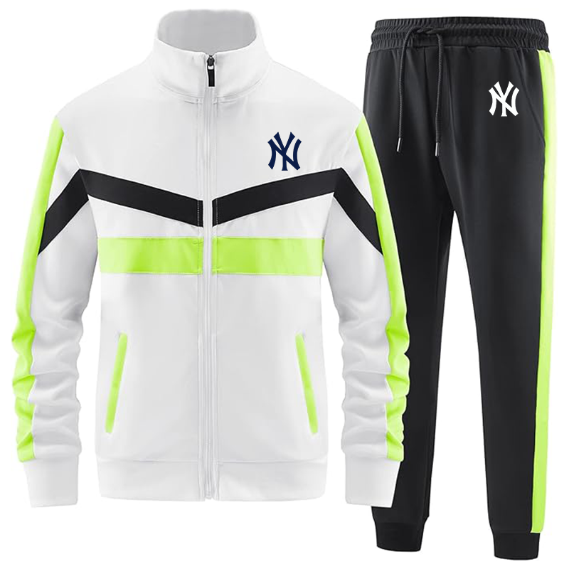 Men's New York NY Yankees Casual 2 Piece Tracksuit Sets Long Sleeve Full Zip Jacket and Sweatpants Sport Outfits Sweatsuits