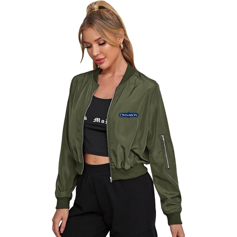 Women's Cinnabon Lightweight Bomber Biker Jacket Zip up Windbreaker Crop Bomber Jacket Coat