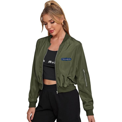 Women's Cinnabon Lightweight Bomber Biker Jacket Zip up Windbreaker Crop Bomber Jacket Coat