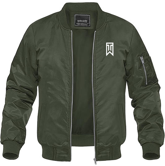 Men's Tiger Woods Lightweight Bomber Jacket Windbreaker Softshell Varsity Jacket