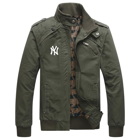 Men's New York NY Yankees Dwar Casual Washed Cotton Military Outdoor Jackets with Shoulder Straps