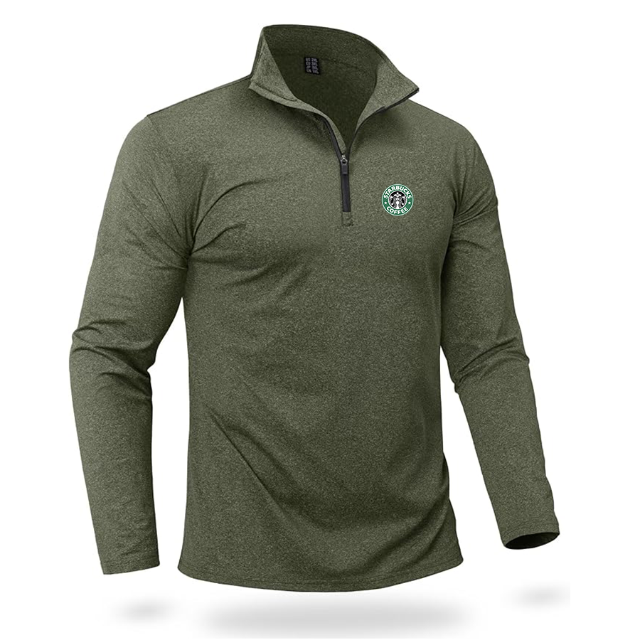 Men's  Starbucks Coffee  Quarter Zip Pullover Premium Fleece Lined Heather Long Sleeve Golf Shirts Midweight 1/4 Half Zip Sweatshirts