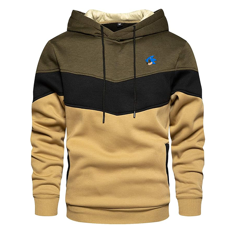 Men's  Sonic the Hedgehog Gesean Novelty Color Block Pullover Fleece Hoodie Long Sleeve Casual Sweatshirt with Pocket