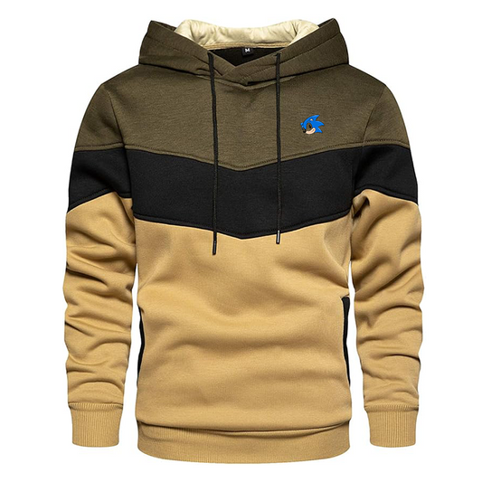 Men's  Sonic the Hedgehog Gesean Novelty Color Block Pullover Fleece Hoodie Long Sleeve Casual Sweatshirt with Pocket