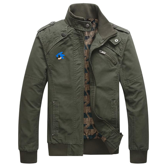 Men's  Sonic the Hedgehog Dwar Casual Washed Cotton Military Outdoor Jackets with Shoulder Straps