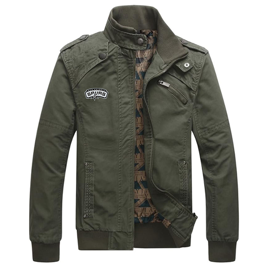 Men's San Antonio Spurs  Dwar Casual Washed Cotton Military Outdoor Jackets with Shoulder Straps