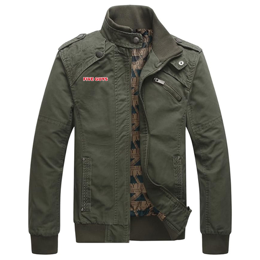 Men's Five Guys Dwar Casual Washed Cotton Military Outdoor Jackets with Shoulder Straps