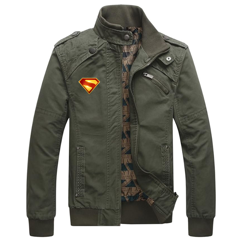 Men's Superman 2025 Dwar Casual Washed Cotton Military Outdoor Jackets with Shoulder Straps