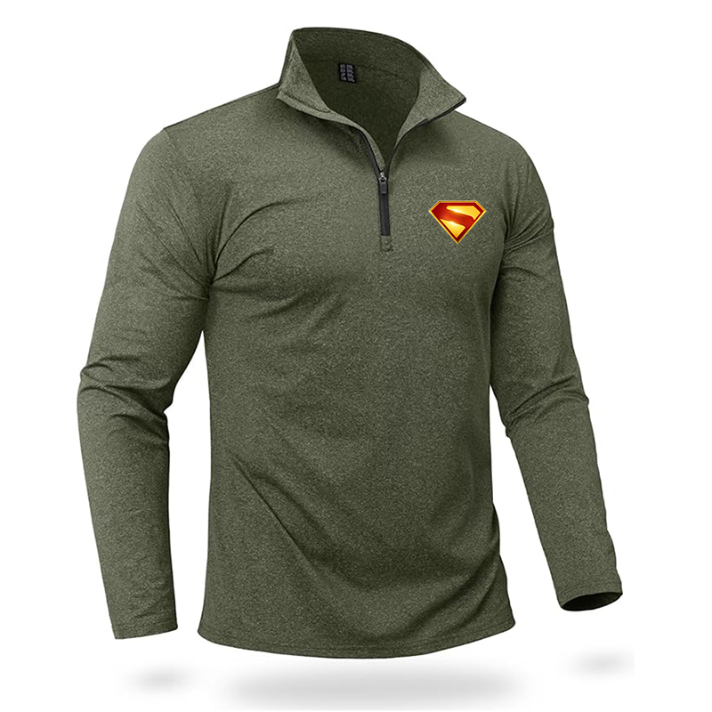 Men's Superman 2025  Quarter Zip Pullover Premium Fleece Lined Heather Long Sleeve Golf Shirts Midweight 1/4 Half Zip Sweatshirts