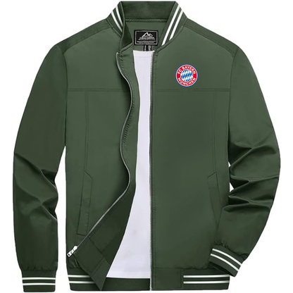 Men's FC Bayern Munich Lightweight Zip-Up Bomber Jacket with Ribbed Collar and Cuffs Versatile Casual Outerwear