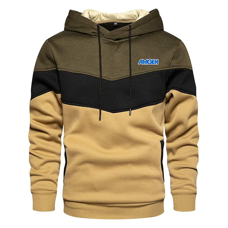 Men's Amgen Gesean Novelty Color Block Pullover Fleece Hoodie Long Sleeve Casual Sweatshirt with Pocket