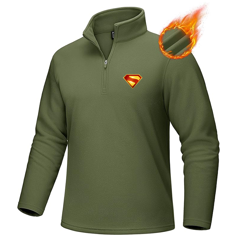 Men's Superman 2025 MAGCOMSEN Quarter-Zip Pullover Polar Fleece Sweatshirt Stand Collar Long Sleeve Shirt for Men Thermal Winter Fall