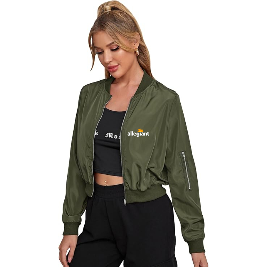 Women's Allegiant Air Lightweight Bomber Biker Jacket Zip up Windbreaker Crop Bomber Jacket Coat