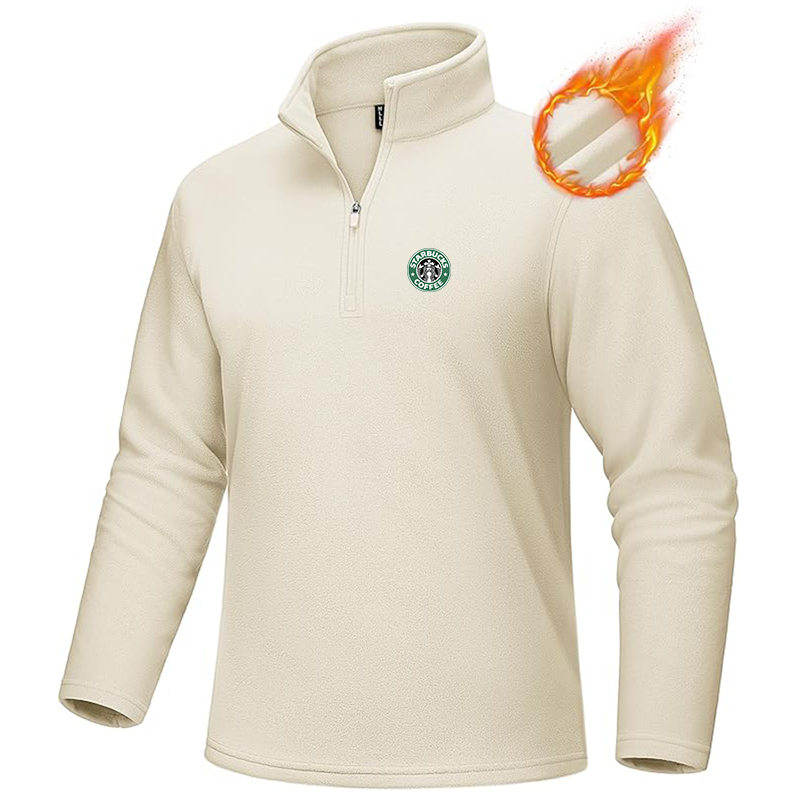 Men's  Starbucks Coffee  MAGCOMSEN Quarter-Zip Pullover Polar Fleece Sweatshirt Stand Collar Long Sleeve Shirt for Men Thermal Winter Fall