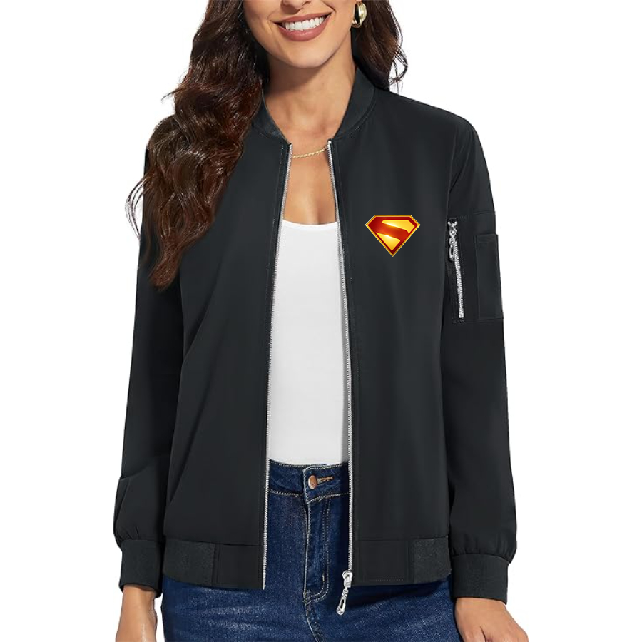 Women's Superman 2025 Premium Bomber Jacket with Polished Detailing and Functional Sleeve Pocket Modern Luxury Outerwear