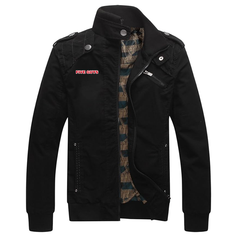 Men's Five Guys Dwar Casual Washed Cotton Military Outdoor Jackets with Shoulder Straps