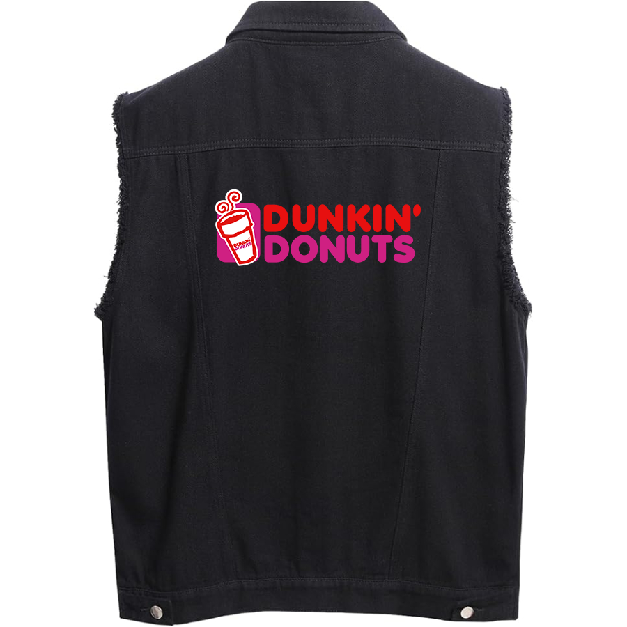 Men's Dunkin Donuts Sleeveless Distressed Denim Vest  Rugged Black Jean Jacket