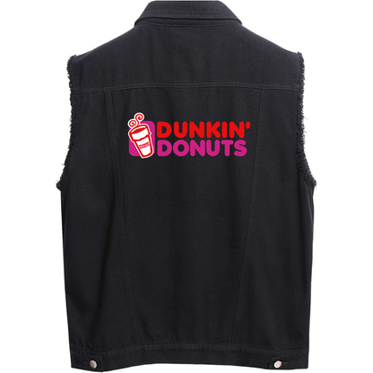 Men's Dunkin Donuts Sleeveless Distressed Denim Vest  Rugged Black Jean Jacket